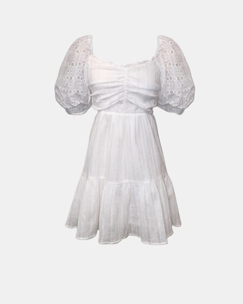 Front of a model wearing a size L Cella Dress In Eggshell in Eggshell by heartloom. | dia_product_style_image_id:346806
